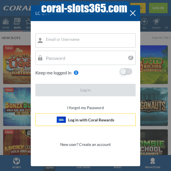 Coral Slots Login Modal