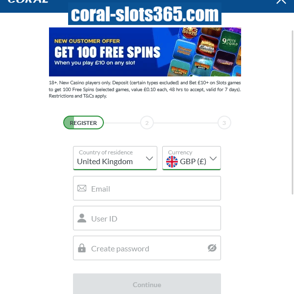 Coral Slots Registration Offer