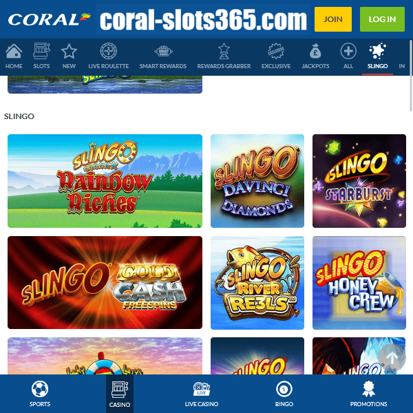 Coral Slingo Games Selection